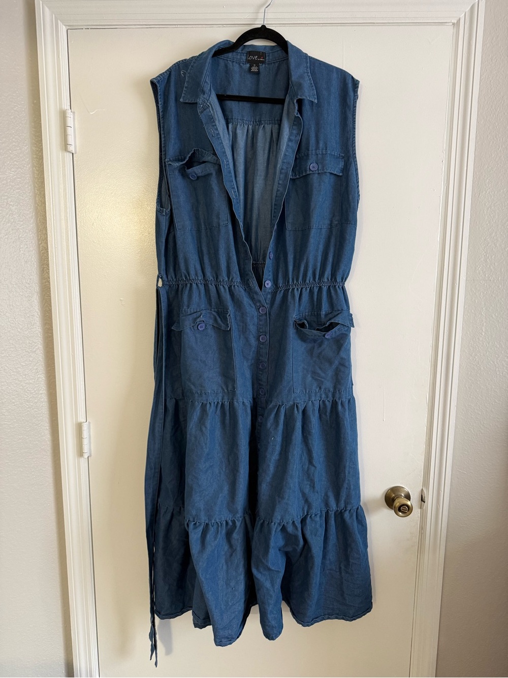 Love Tree Denim Blue Sleeveless Button-Front Maxi Dress